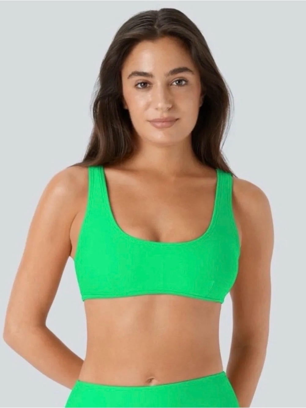 Halara Solid U Neck Bikini Top Swimsuit Bright Green
